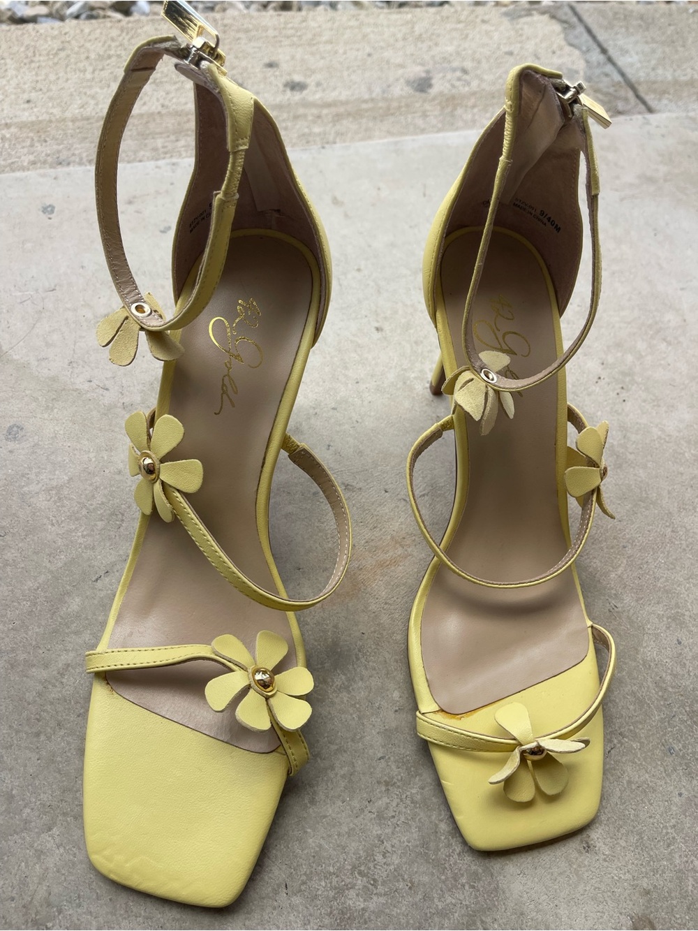 42 GOLD Yellow Floral Ankle-Strap Heels